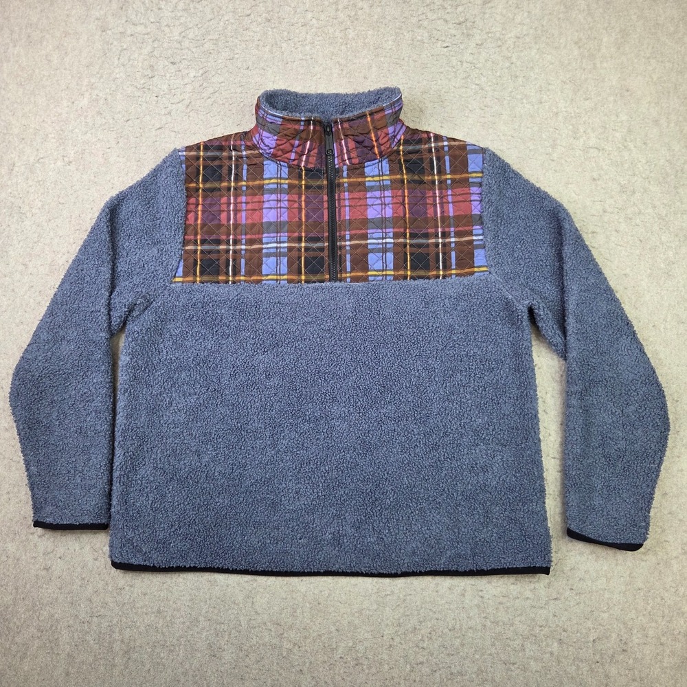 Vera Bradley 1/4 Zip Pullover Womens L/XL Gray Plaid Fall Mock Neck